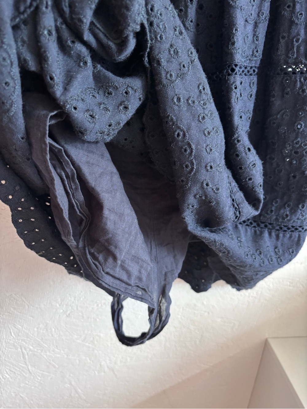 Zara Navy Blue Eyelet Tiered Babydoll Mini Dress - Picture 9 of 11
